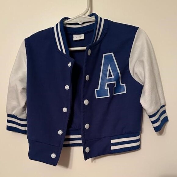 Blue Baseball Jacket, size 1-2 years, "A" on the front - Picture 3 of 7